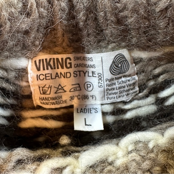 VTG Viking Icelandic Wool Sweater Women’s Large Cream Brown Fair Isle Hand Knit - Picture 4 of 10